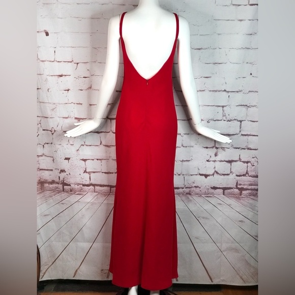 CALVIN KLEIN Halter Neck Size 4 Red Crepe Floor Length Maxi Gown Prom Dress - Picture 5 of 16